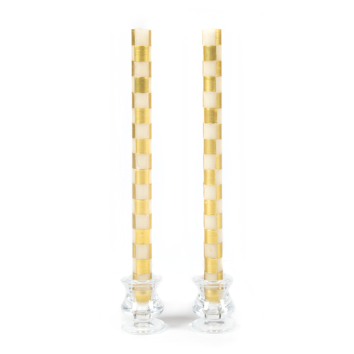 Mackenzie Childs Gold and Ivory Check Dinner Candles