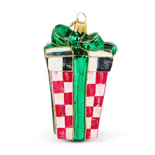 Mackenzie Childs Check It Out Gift Glass Ornament
