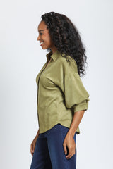 Faux Suede Blouse with Blouson Sleeve