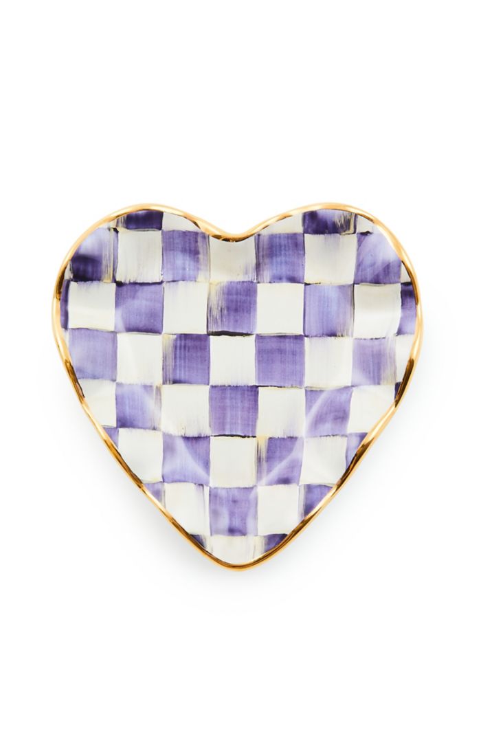 Mackenzie Childs Plum Check Fluted Ceramic Heart Plate