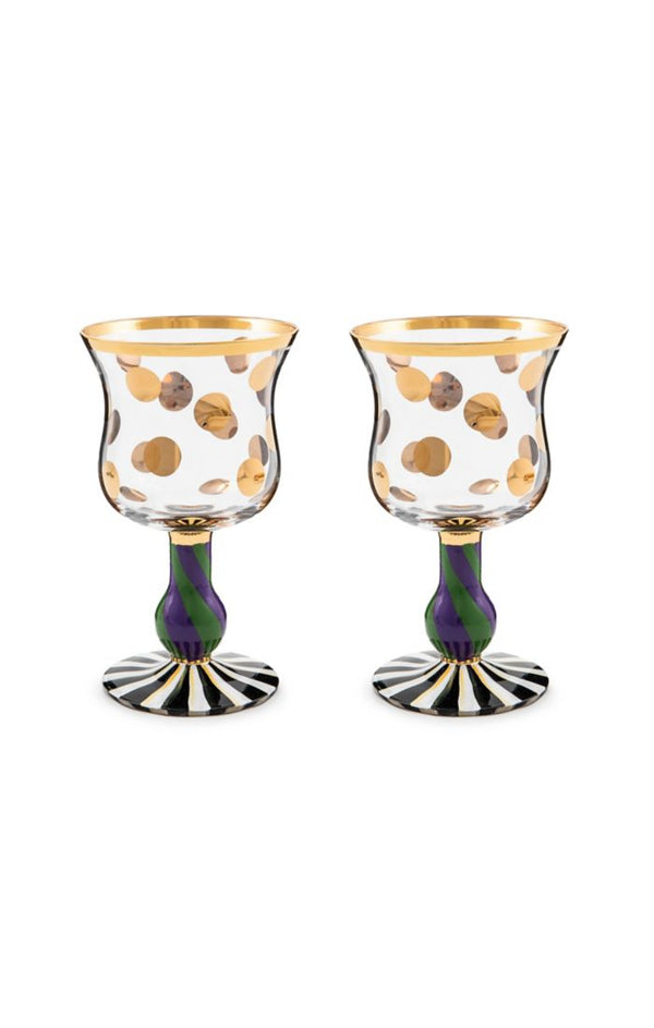 Mackenzie Childs Cirque Purple & Green Wine Glass