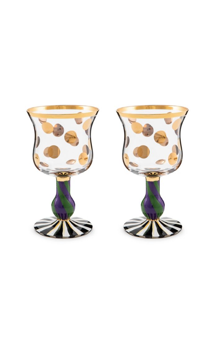 Mackenzie Childs Cirque Purple & Green Wine Glass