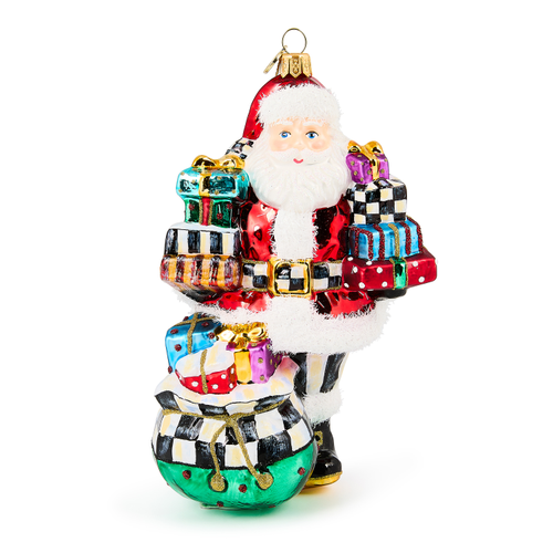 Mackenzie Childs Santa with Gifts Glass Ornament