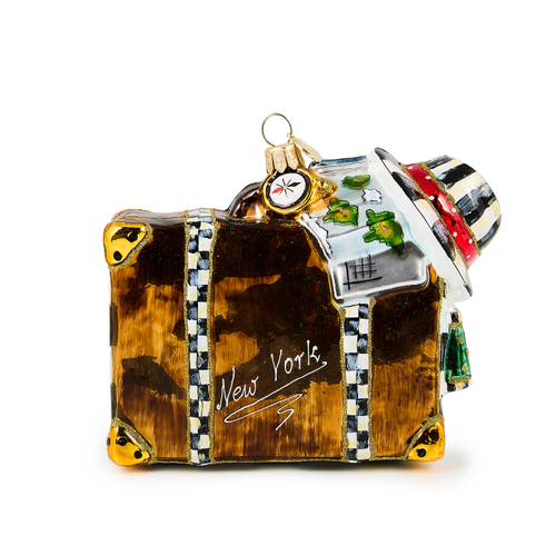 Mackenzie Childs New York Suitcase Glass Ornament