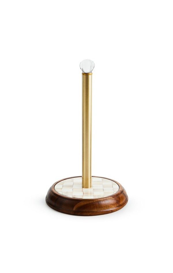 Mackenzie Childs Mocha Check Wood Paper Towel Holder