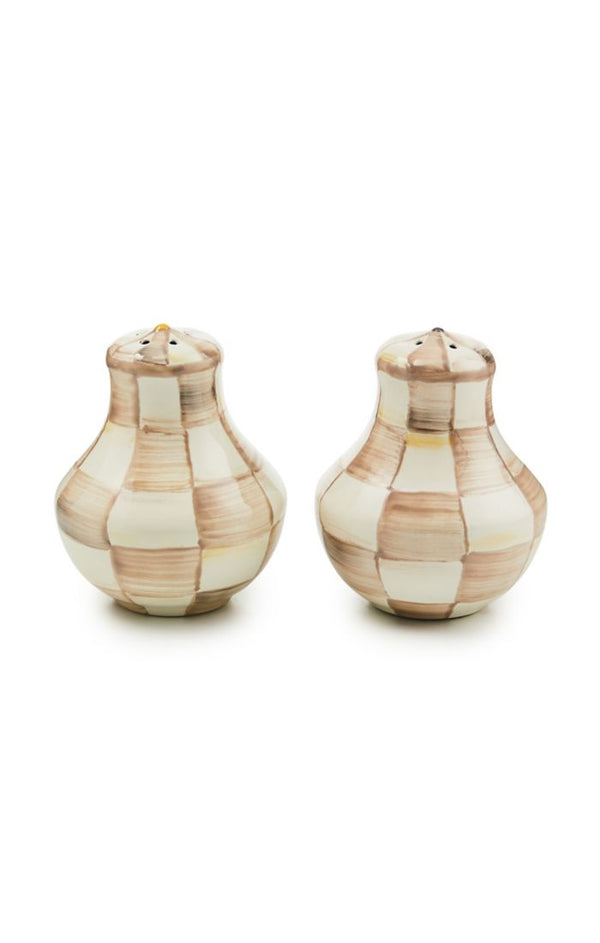 Mackenzie Childs Mocha Check Salt and Pepper Shakers