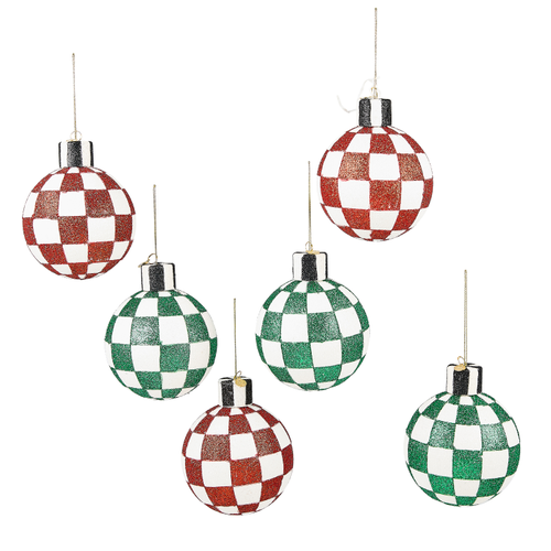 Mackenzie Childs Check it Out Glass Ball Ornaments - Set of 6