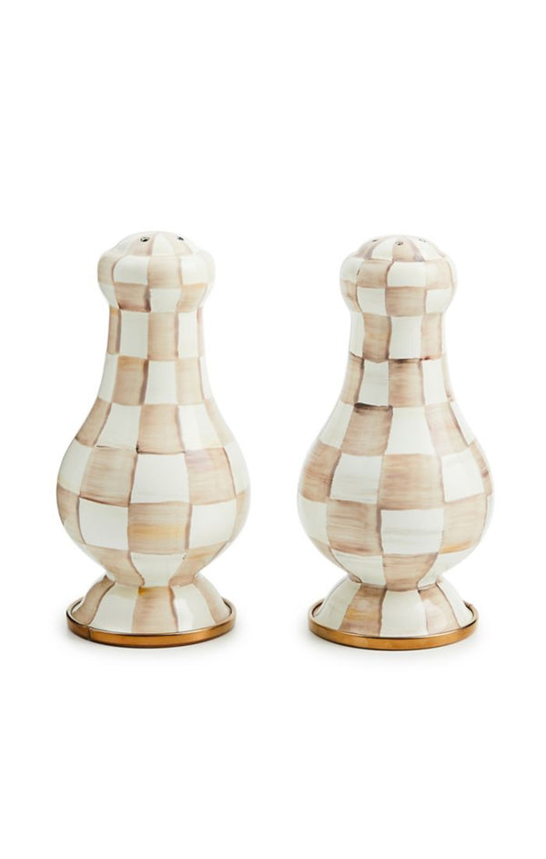 Mackenzie Childs Mocha Check Large Salt and Pepper Shakers