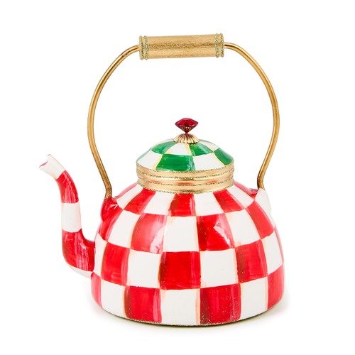 Mackenzie Childs Check It Out Tea Kettle Glass Ornament