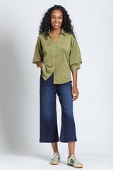 Faux Suede Blouse with Blouson Sleeve