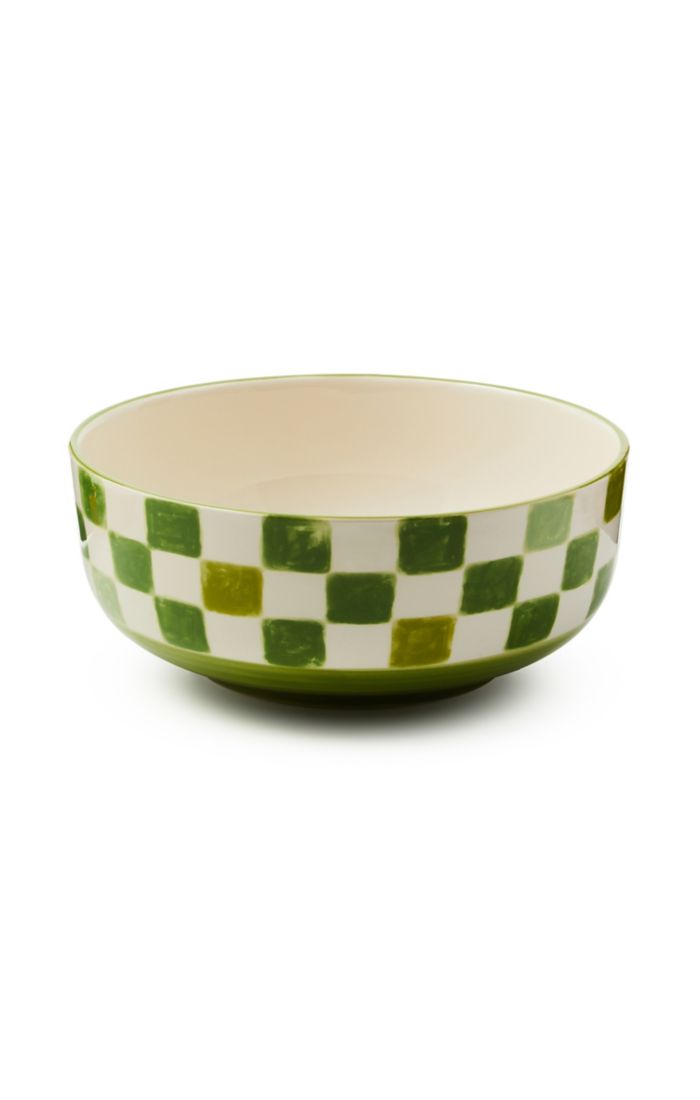 Mackenzie Childs Green Check Serving Bowl