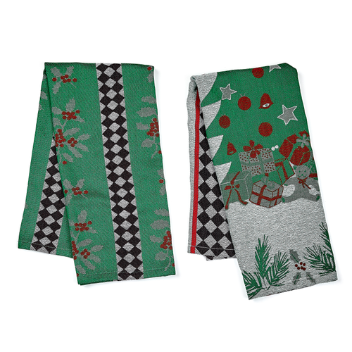 Mackenzie Childs Holly & Holiday Tree Jacquard Dish Towels - Set of 2