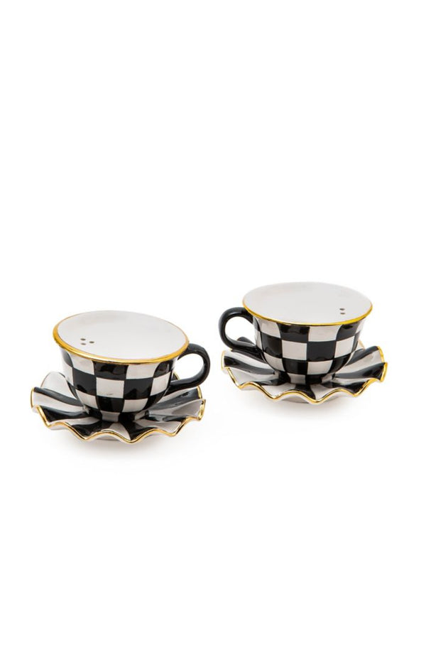 Mackenzie Childs Courtly Teacup Salt and Pepper Set