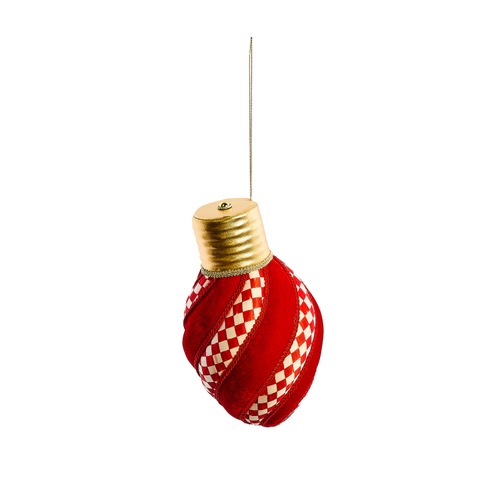 Mackenzie Childs Check It Out Red Check Lightbulb Fabric Ornament