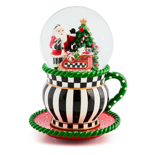 Mackenzie Childs Check It Out Teacup Snow Globe
