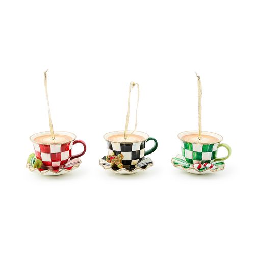 Mackenzie Childs Check It Out Teacup Ornament (Three Style Options)