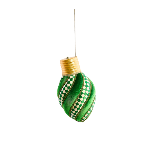 Mackenzie Childs Check It Out Green Check Lightbulb Fabric Ornament