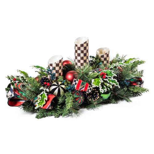 Mackenzie Childs Tartastic Triple Candle Centerpiece