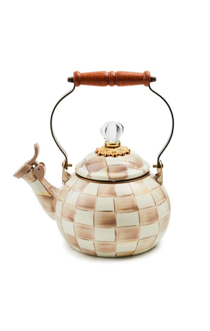 Mackenzie Childs Mocha Check Whistling Tea Kettle