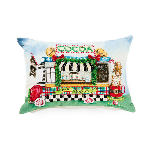 Mackenzie Childs Hot Cocoa Food Truck Lumbar Throw Pillow