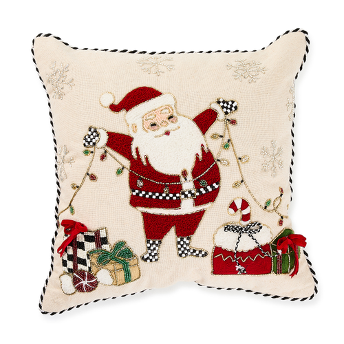 Mackenzie Childs Santa with Tree Lights Throw Pillow