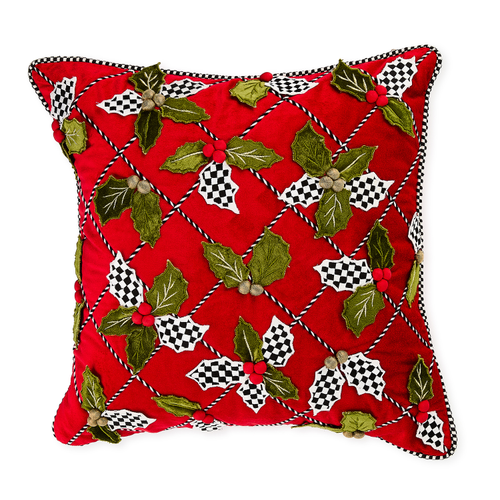 Mackenzie Childs Holly Lattice Throw Pillow