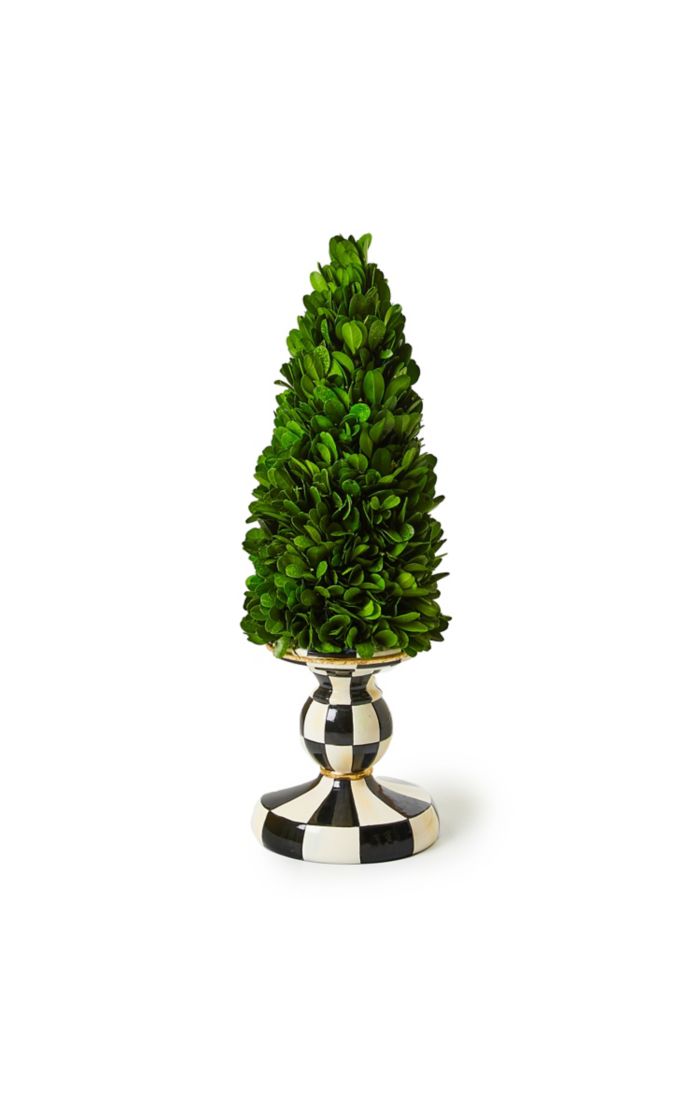 Mackenzie Childs Courtly Check Small Pedestal Boxwood Tree