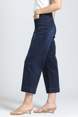 Cropped Wide Leg Pant in Dark Indigo