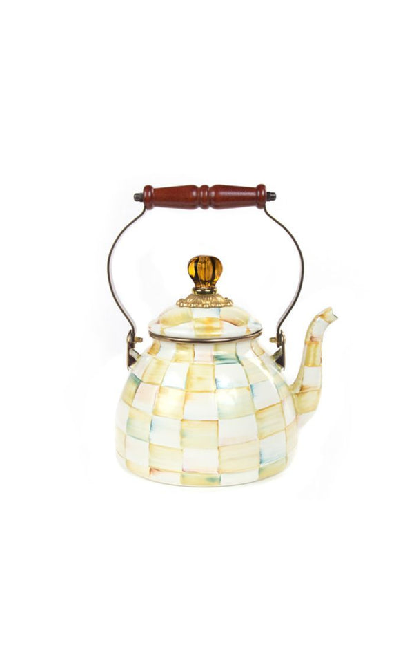 Mackenzie Childs Parchment Check 2 Quart Tea Kettle