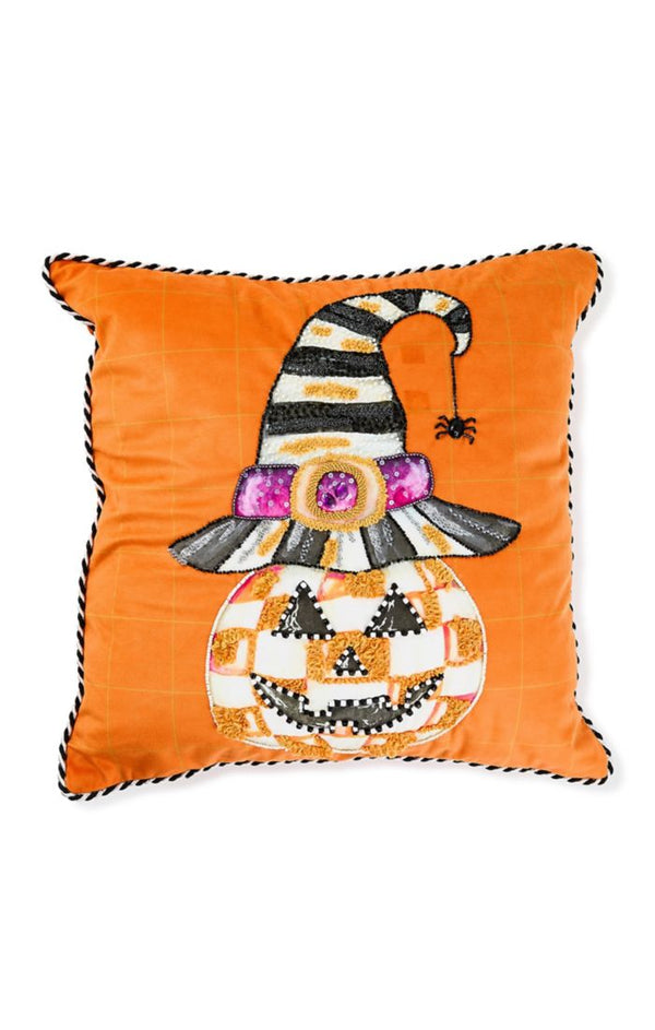 Mackenzie Childs Jack O' Lantern in Hat Throw Pillow