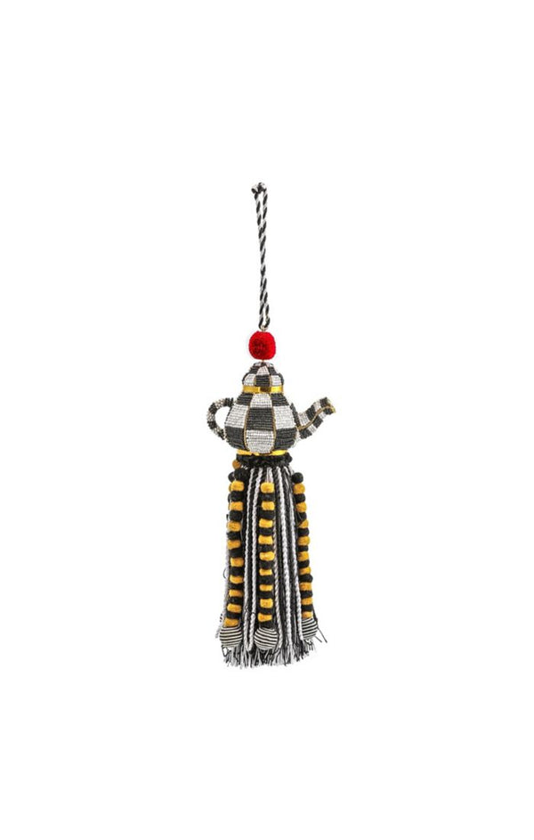 Mackenzie Childs Courtly Check Tea Kettle with Beaded Tassel