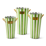 Mackenzie Childs Grass Green Stripe Flower Bucket (Three Size Options)
