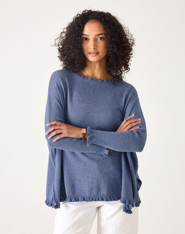 Mersea Heathered Denim Catalina Cotton Ruffle Sweater (Two Size Options)