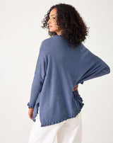 Mersea Heathered Denim Catalina Cotton Ruffle Sweater (Two Size Options)