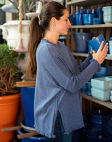 Mersea Heathered Denim Catalina Cotton Ruffle Sweater (Two Size Options)