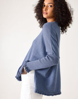 Mersea Heathered Denim Catalina Cotton Ruffle Sweater (Two Size Options)