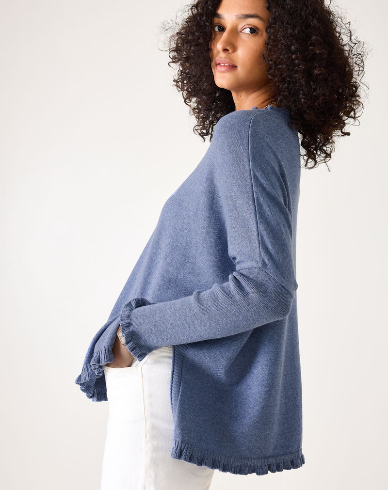 Mersea Heathered Denim Catalina Cotton Ruffle Sweater (Two Size Options)