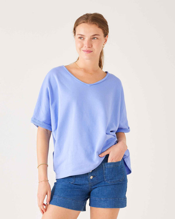 Frenchie V Neck Tee in Periwinkle Blue