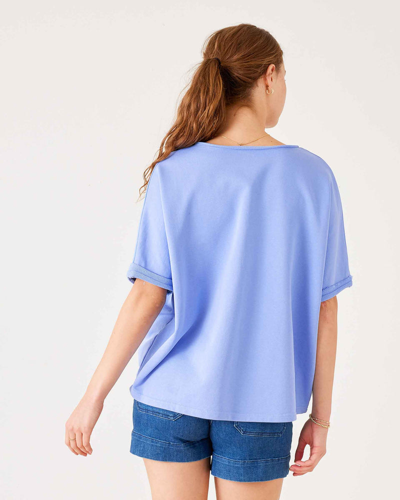 Frenchie V Neck Tee in Periwinkle Blue