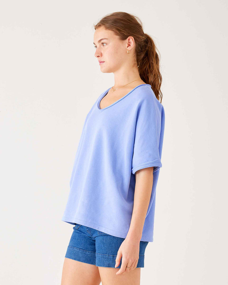 Frenchie V Neck Tee in Periwinkle Blue