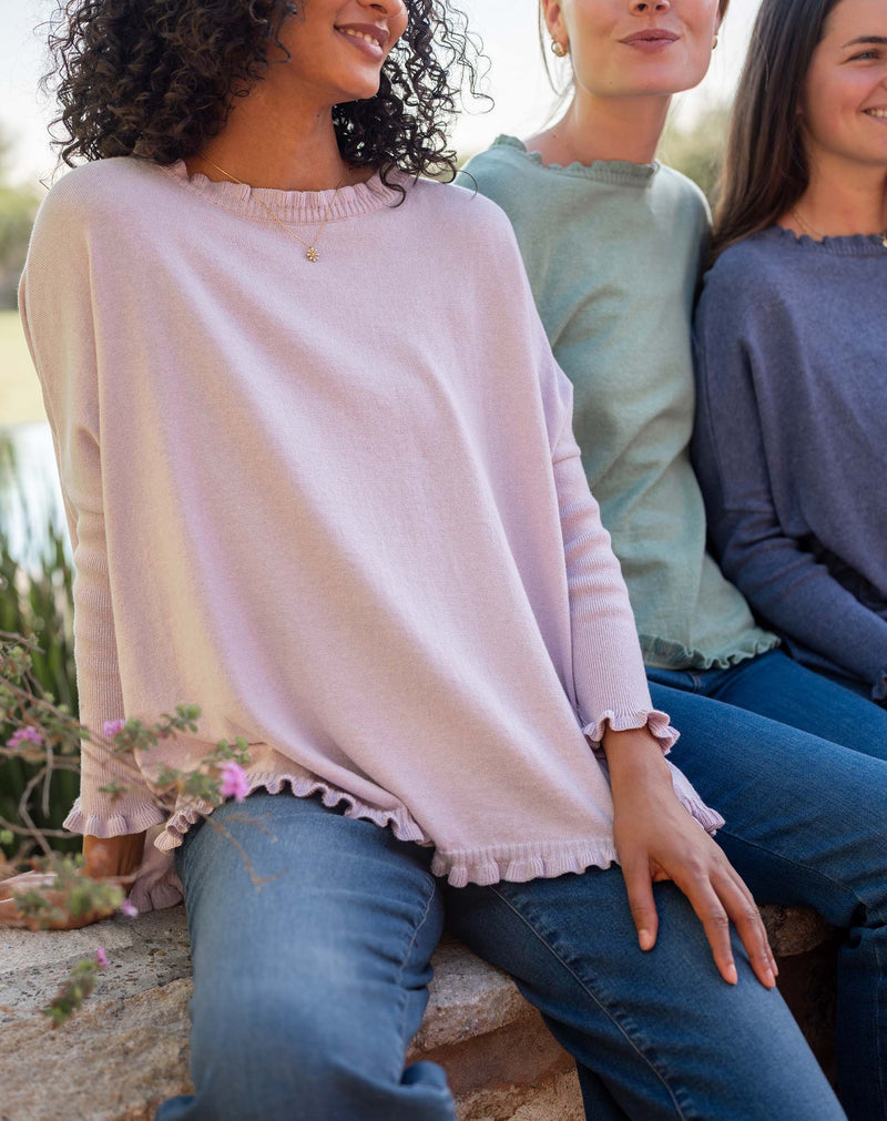 Catalina Cotton Ruffle Sweater in Lavender Haze (Two Size Options)