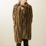 Faux Fur Ribbed Throw in Brown