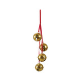 Hanging Metal Bells on Velvet Ribbon, Gold Finish & Red