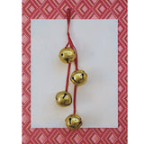 Hanging Metal Bells on Velvet Ribbon, Gold Finish & Red