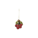 Glass Cherry Cluster Ornament with Sugar, Red & Green