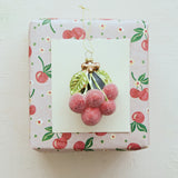 Glass Cherry Cluster Ornament with Sugar, Red & Green