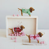 Wool Felt Dachshund in sweater ornament (Three Style Options)