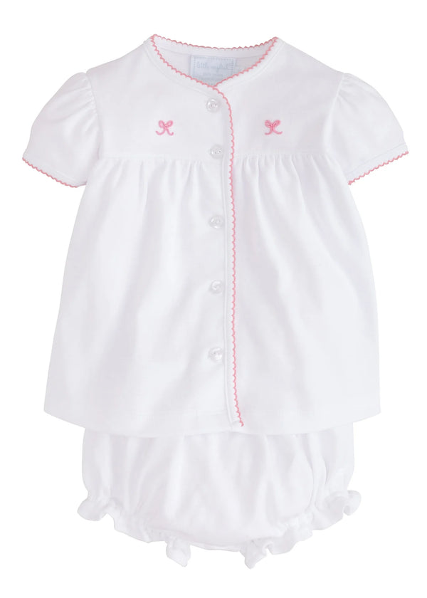 Little English Pinpoint Layette Knit Set with Bow Design