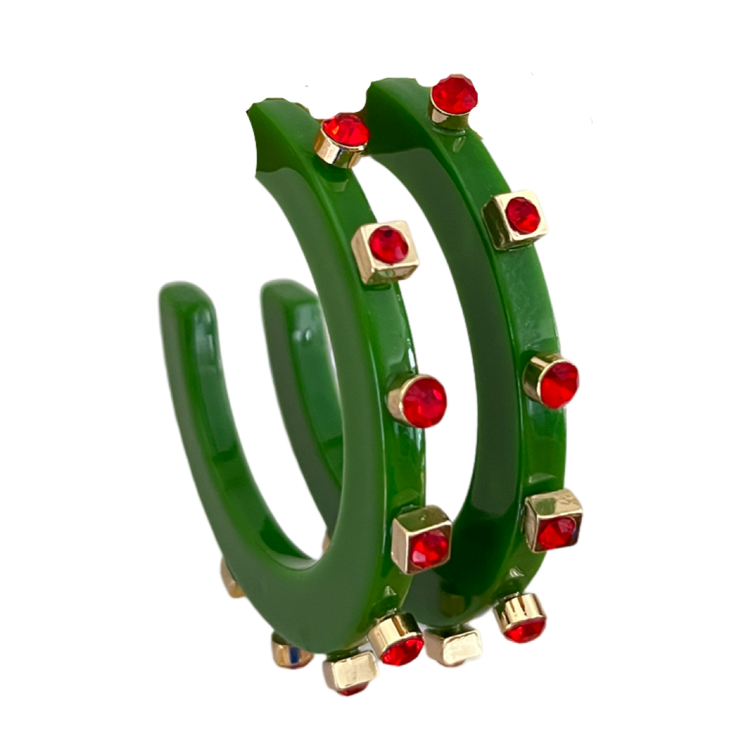City Girl Holiday Green and Red Jewel Hoop